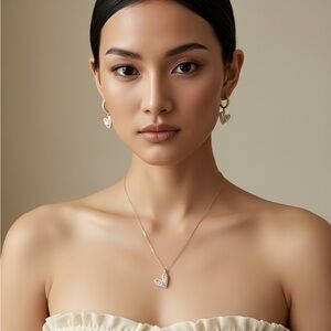 Elegant Gold Heart Necklace and Earring Set